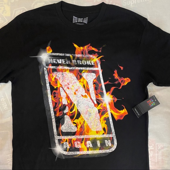 Never Broke Again NBA YoungBoy T-Shirt Size Medium Flame Logo Tee - Picture 1 of 8